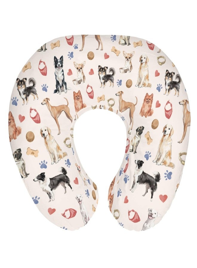 ZoUbqchY Watercolor Dogs Paws Heart Nursing Pillow Covers for Boy Girl Cute Dog Breeds Nursing Pillow Slipcovers for Breastfeeding Pillows Dogs Lovers Gift Soft Stretchy Removable Covers for Newborn Infant - Image 1